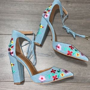 Floral Denim Heels